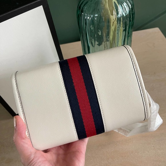 ❌SOLD❌NEW Gucci Mini Rajah White Leather Cross Body Bag Chain Wallet - Picture 4 of 8